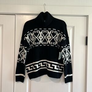 NWT Cece‎ Sportwear Women's Turtleneck Fairisle Sweater Black Size XS